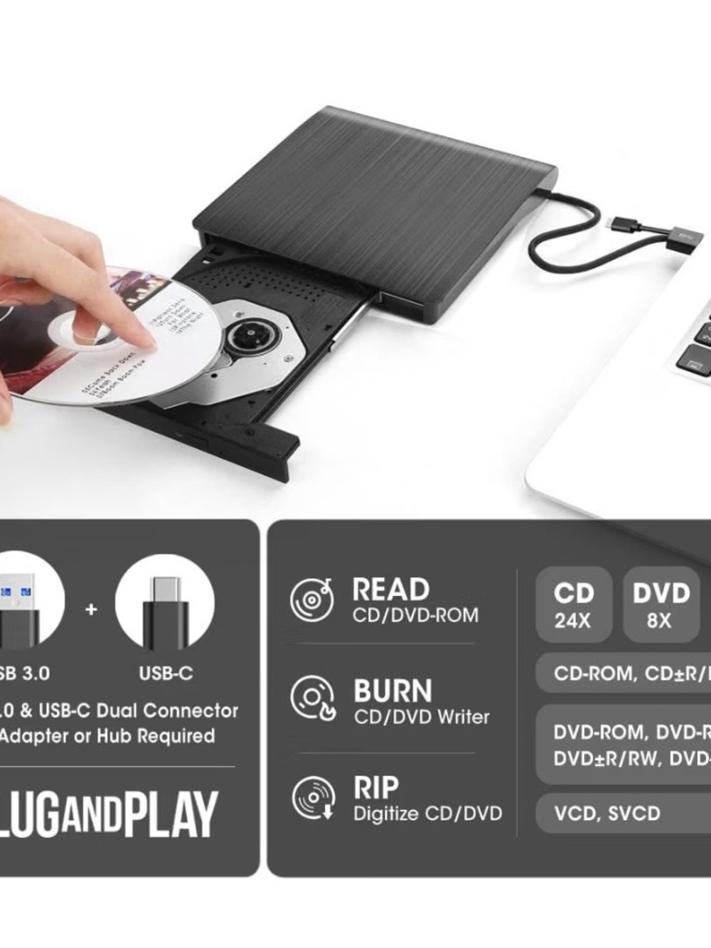 Portable External DVD/CD Drive - Picture 5 of 7